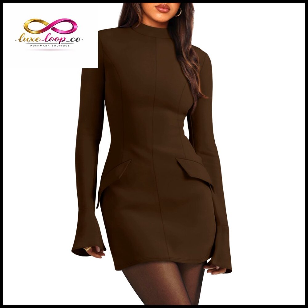 Long Sleeve Mock Neck Bodycon Mini Dress Slim Fit Club Party